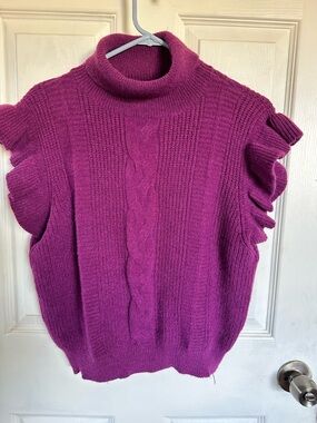 U-Knit Dresses Sleeveless Cable Turtleneck Sweater in Magenta